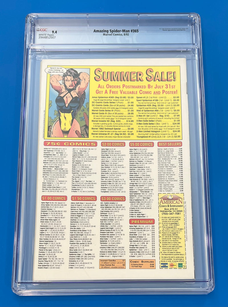Amazing Spider-Man #365 (1992) CGC 9.4 Newsstand 1st appearance Spider-Man 2099
