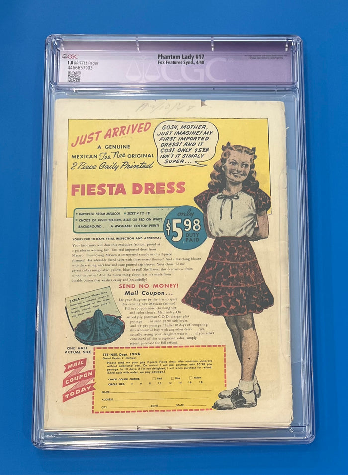 Phantom Lady #17 Fox 1948 CGC 1.8 Slight to Moderate Restored