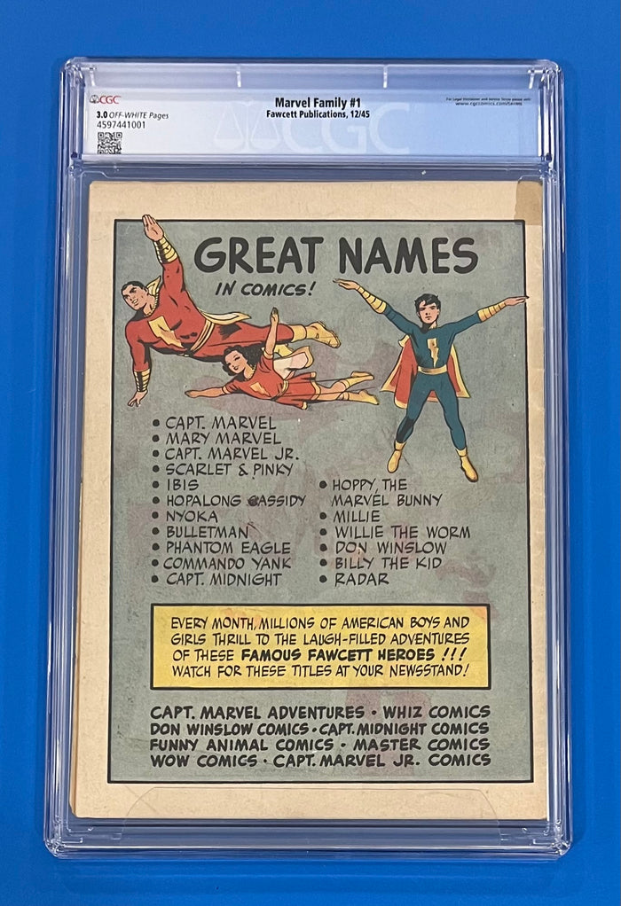 Marvel Family #1 CGC 3.0 Fawcett Origin and First Appearance of Black Adam