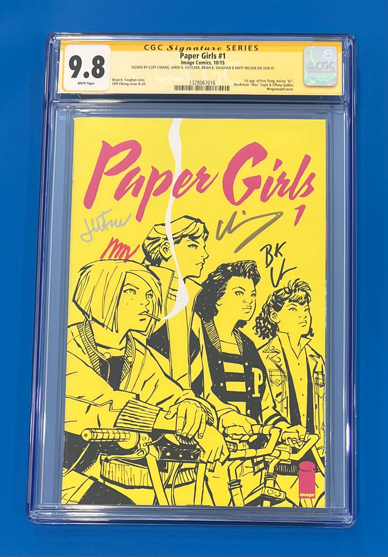 Paper Girls #1 CGC 9.8 Signed by 4x Vaughan Wilson Fletcher Chiang Image Comics