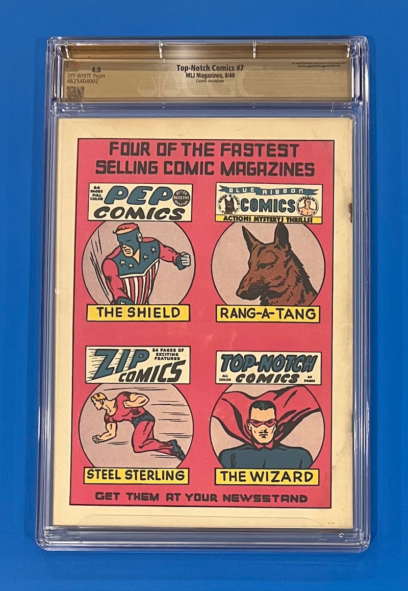 Top Notch Comics #7 CGC 4.0 Pedigree Gold Label MLJ Magazines 1940