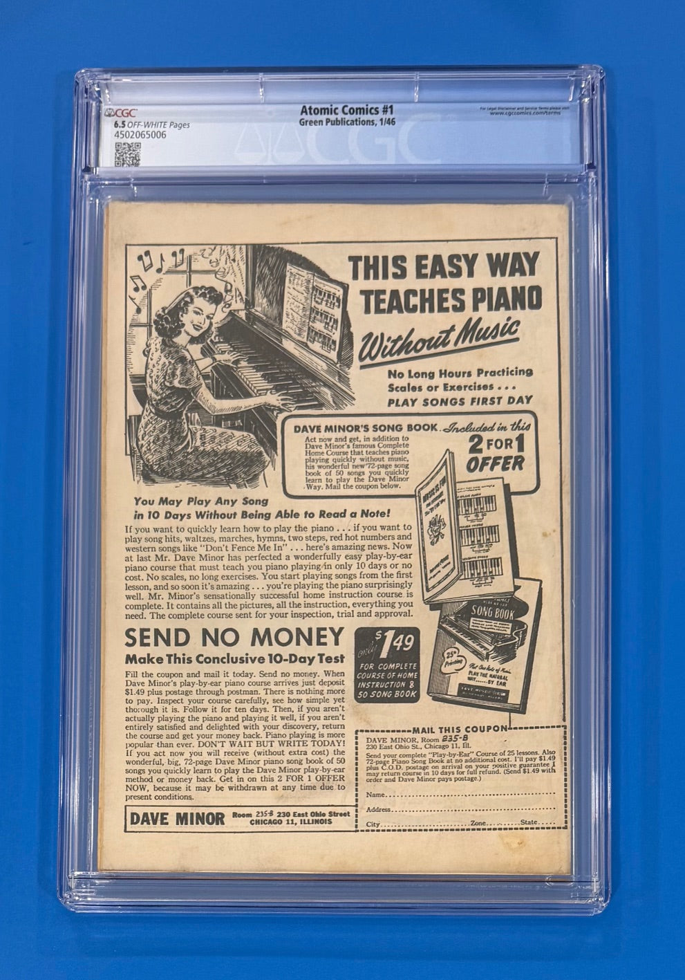 Atomic Comics #1 CGC 6.5 Green Publications 1946 OW Pages