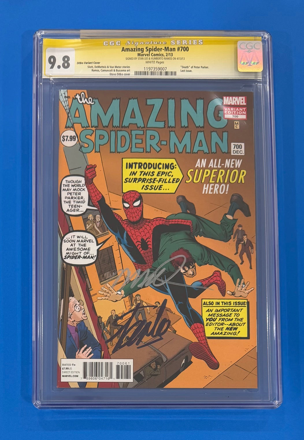 Amazing Spider-Man #700 Ditko Variant CGC 9.8 Signature Series Stan Lee & Humberto Ramos