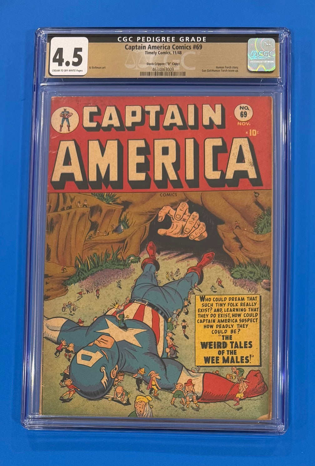 Captain America #69 Timely Comics CGC 4.5 Pedigree C/OW Pages 1948 Golden Label