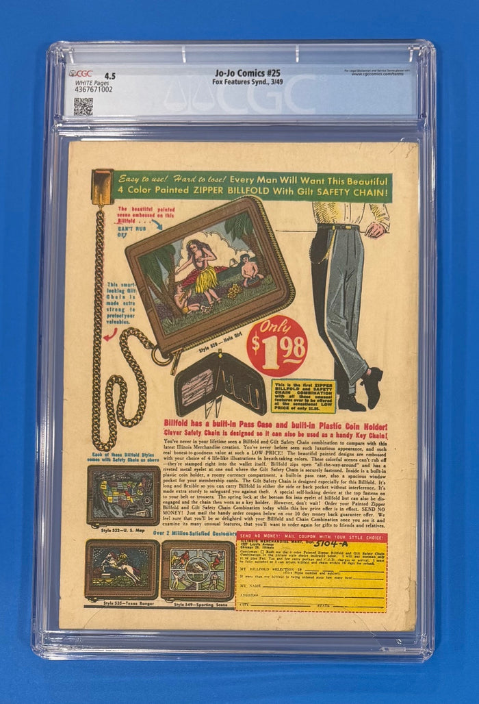 Jo-Jo Comics #25 CGC 4.5 Fox 1949 Matt Baker Bondage Cover White Pages