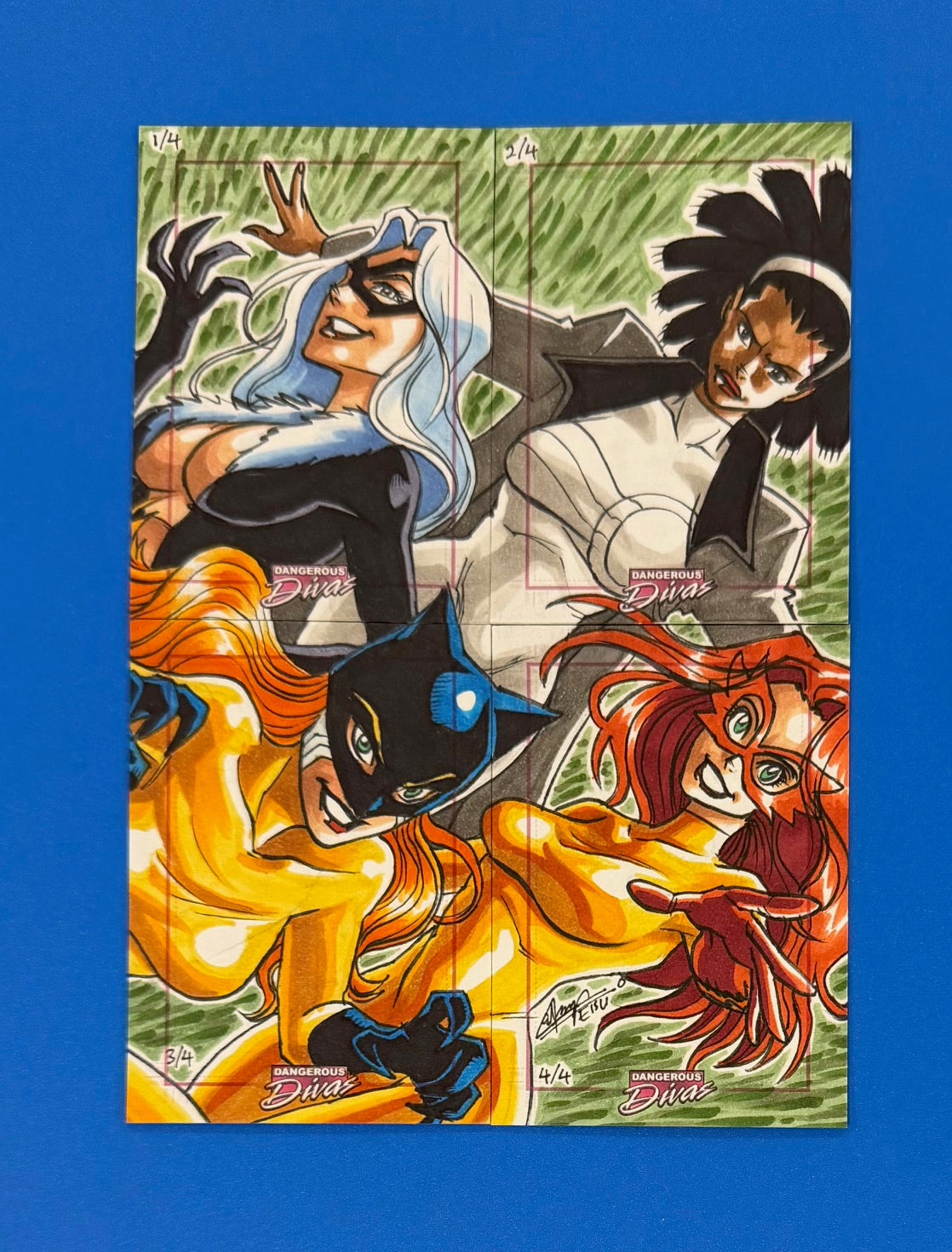 2011 Marvel Dangerous Divas Series 1 Sketch Card Puzzle x4 Cards by Remy (Eisu) Mokhtar