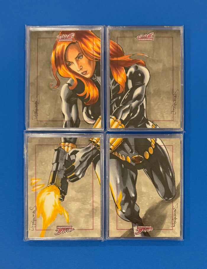 2011 Marvel Dangerous Divas Series 1 Sketch Card Puzzle x4 Cards by Lawrence Reynolds Black Widow