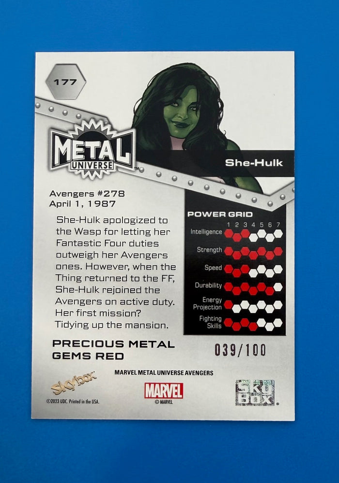 2024 Skybox Marvel Metal Avengers #177 She-Hulk Red PMG 39/100
