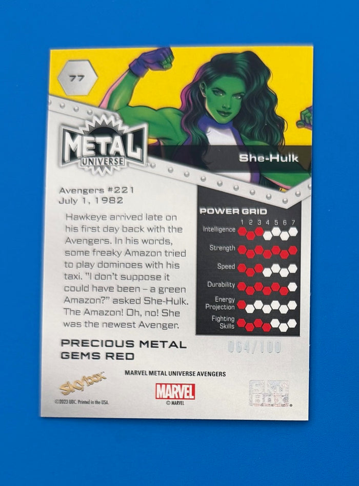 2024 Skybox Marvel Metal Universe Avengers Red PMG 64/100 She-Hulk #77