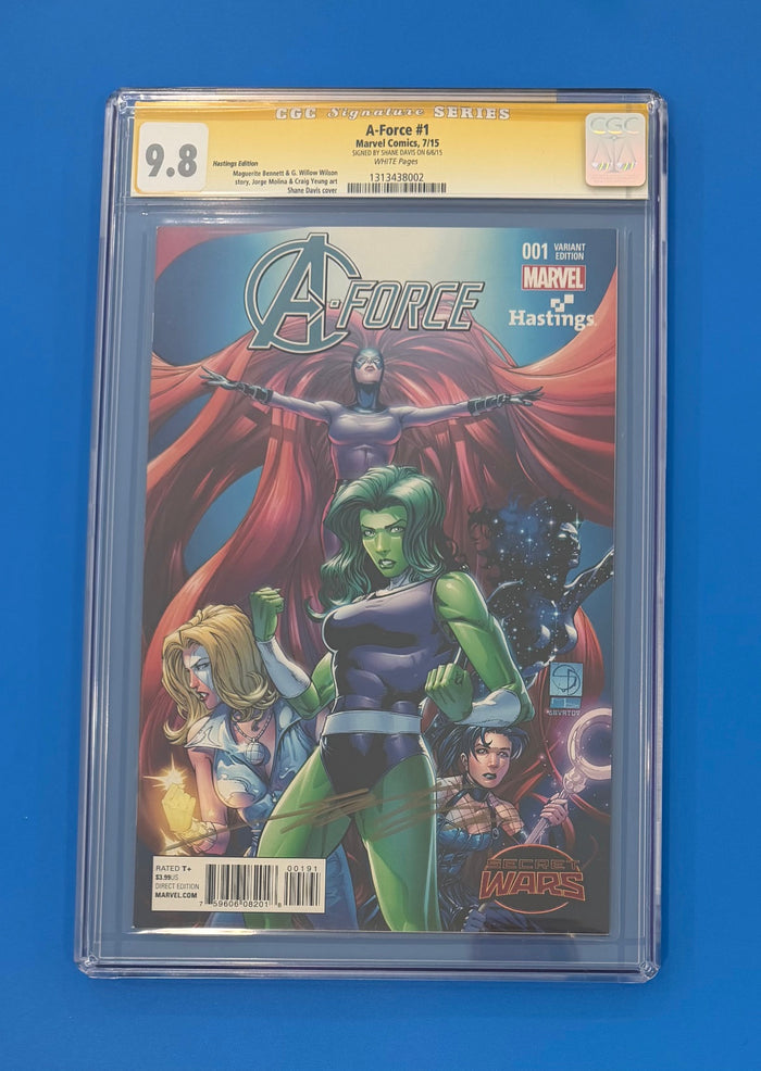A-Force #1 CGC 9.8 Hastings Signed Variant Shane Davis 1st Singularity