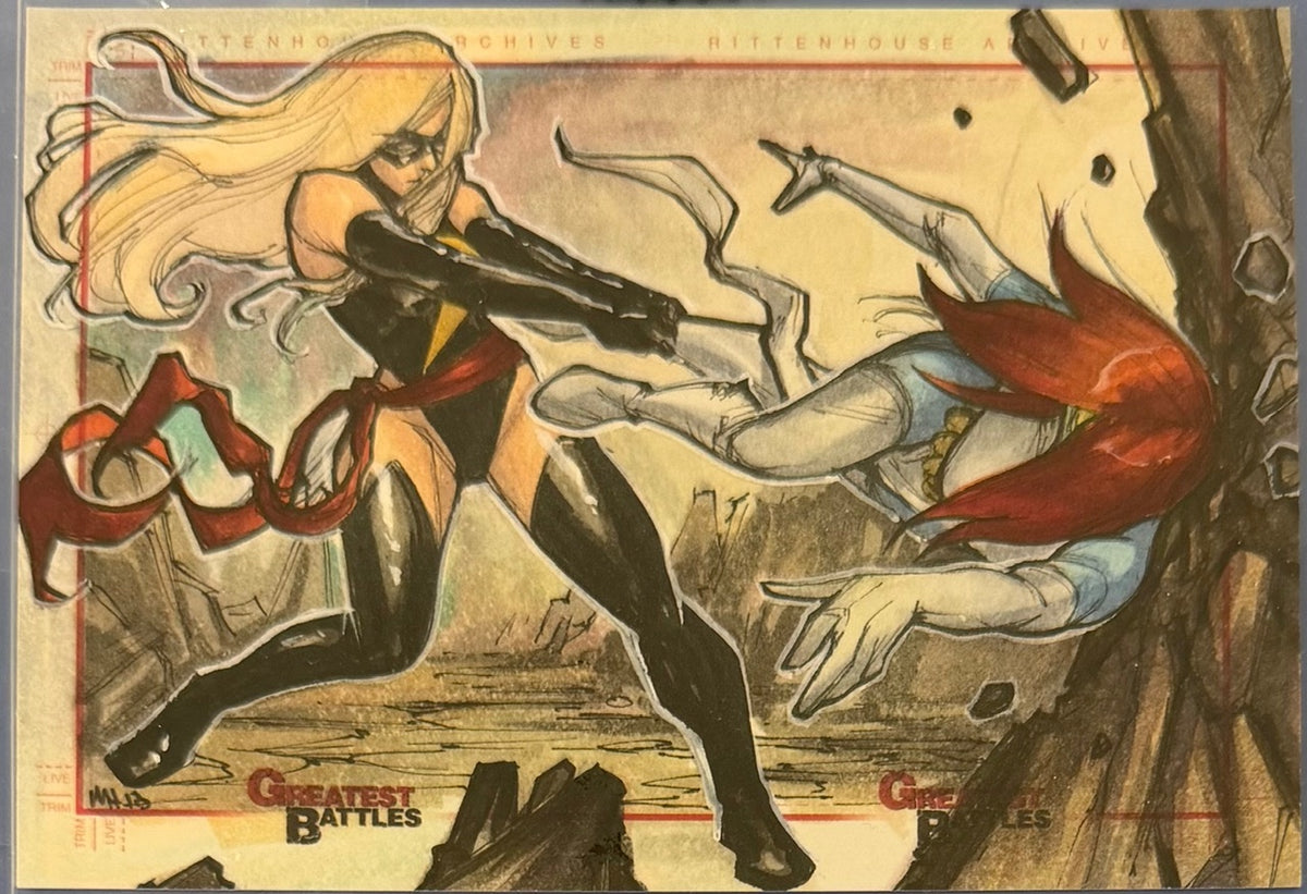 2012 Marvel Greatest Battles Incentive Meghan Hetrick Puzzle Sketch Ms Marvel Vs Mystique