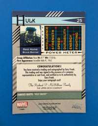 2015 Marvel Fleer Retro Autograph Base Card #25 Hulk Signed by Gary Frank
