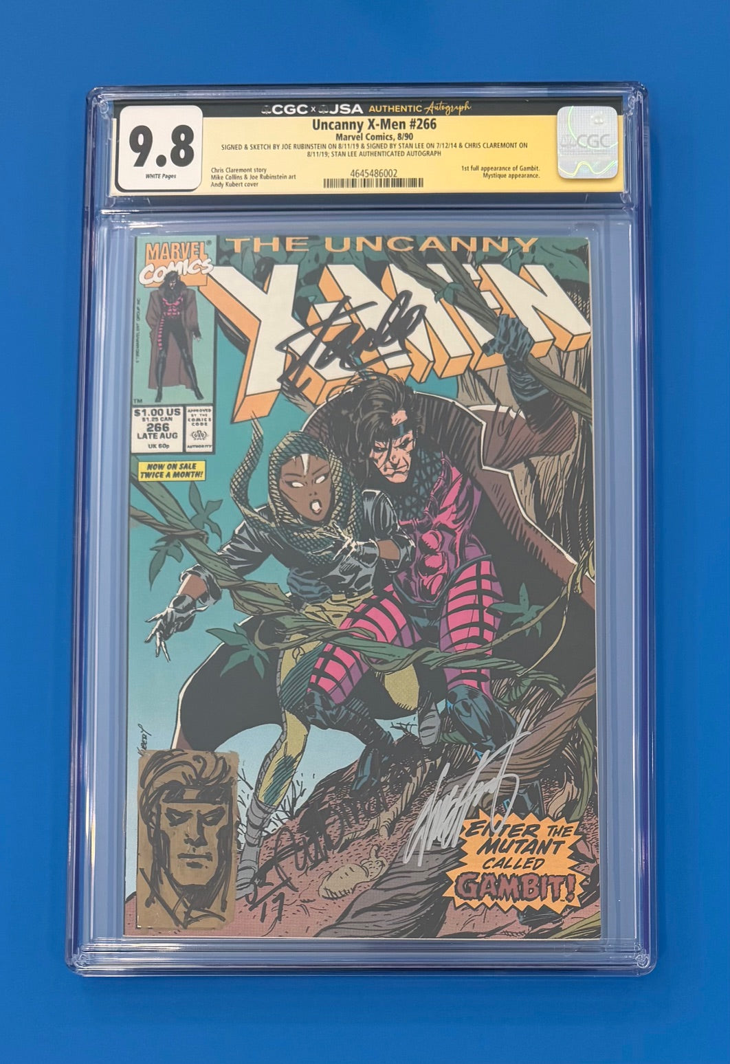 Uncanny X-Men #266 CGC 9.8 Signed 3X Stan Lee, Rubinstein & Claremont 1st Gambit Remarque