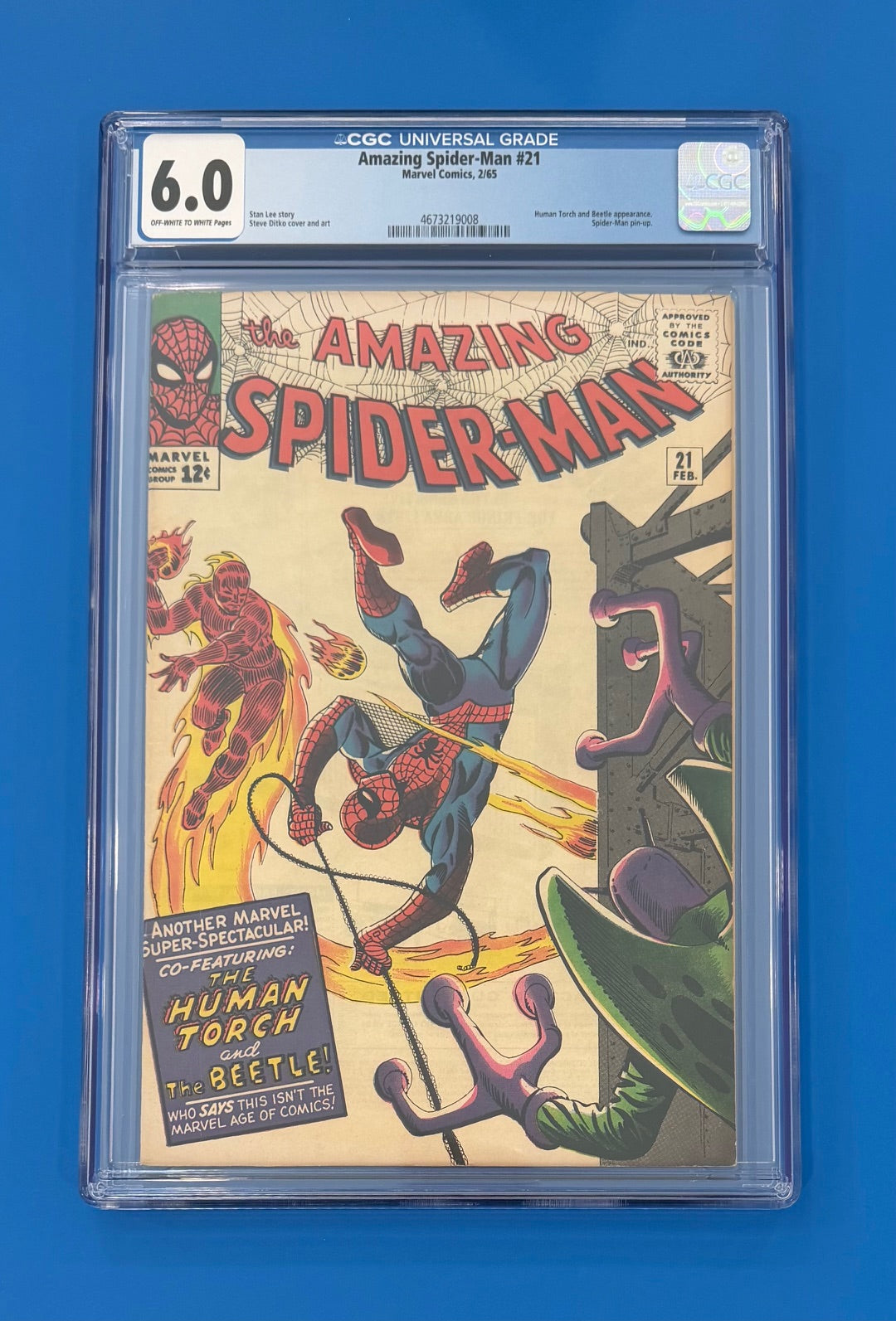 Amazing Spider-Man #21 CGC 6.0 Human Torch & Beetle Appearance 1965 OW/W
