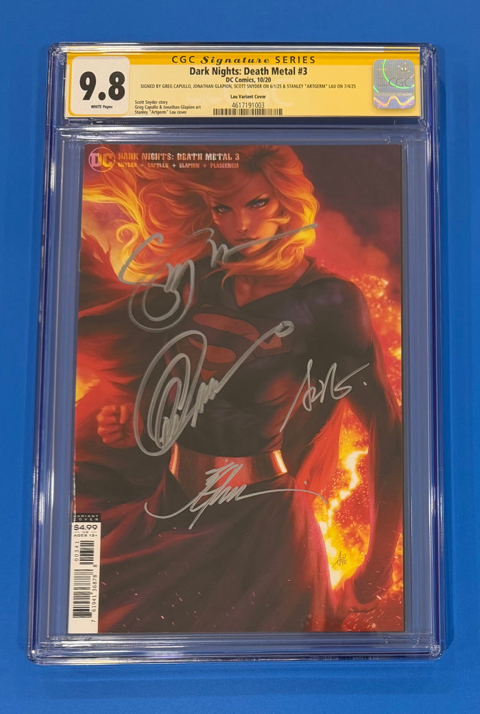Dark Nights Death Metal #3 Lau Virgin CGC 9.8 Signed Capullo Artgerm Snyder Glapion