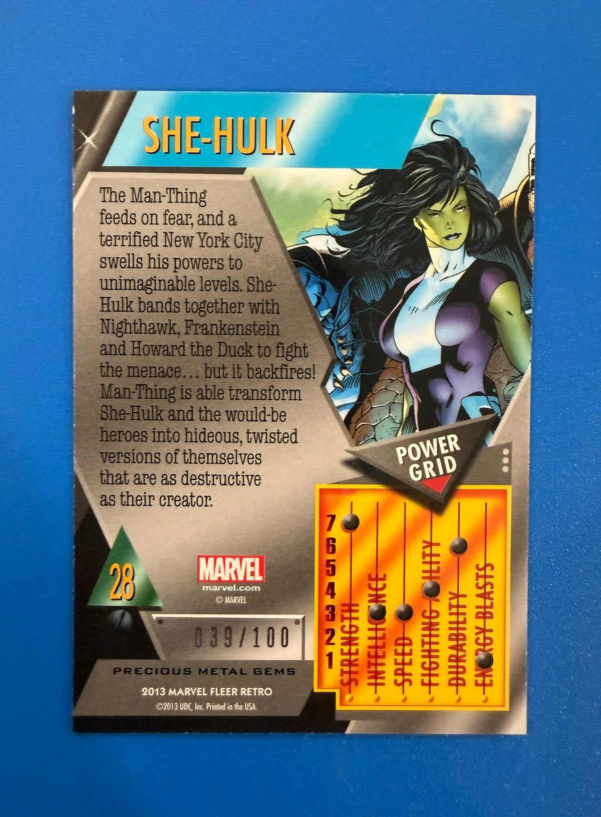2013 Marvel Retro She Hulk #28 Red PMG Precious Metal Gems 39/100
