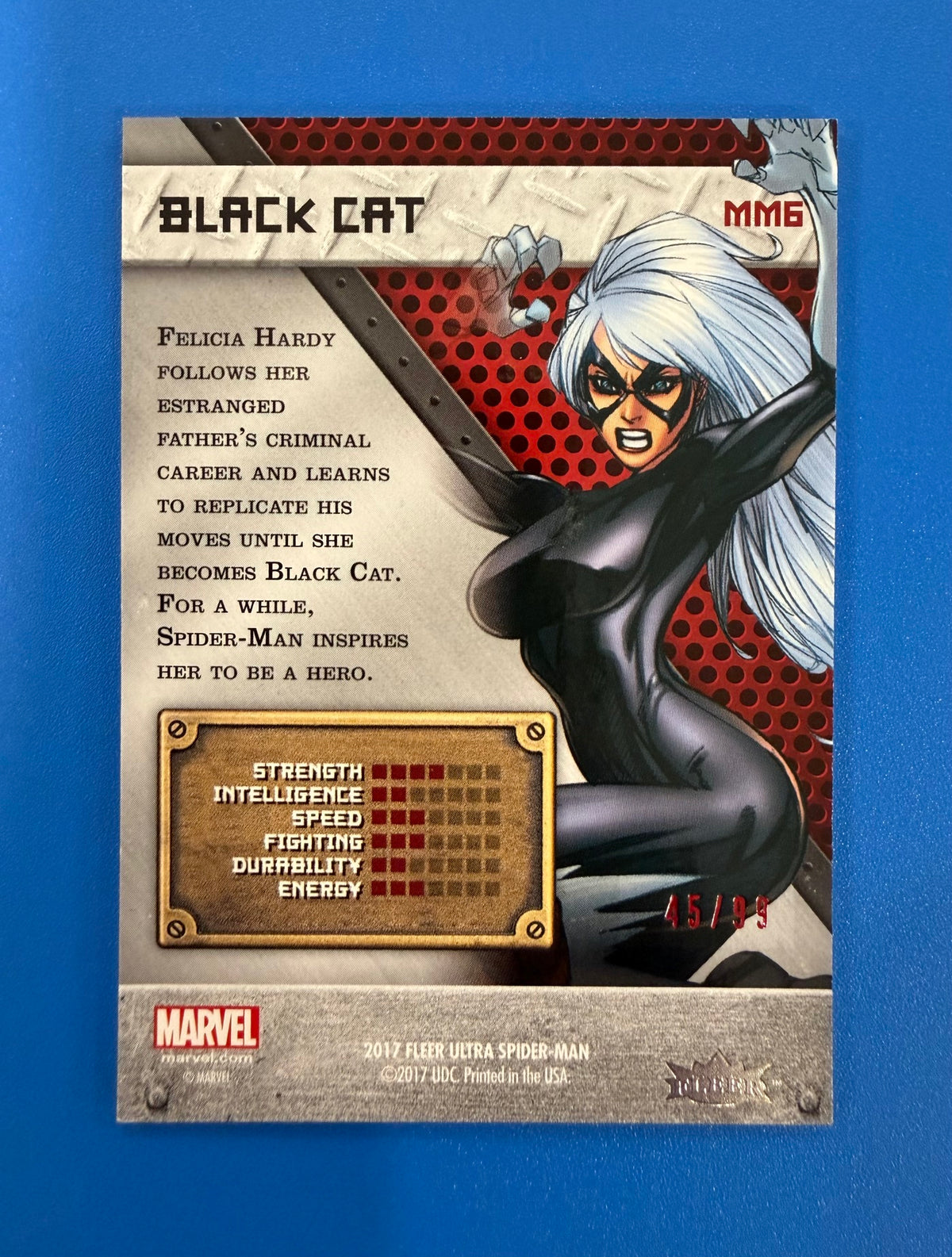 2017 Fleer Ultra Spider-Man Metal Red PMG MM6 Black Cat 45/99 Marvel