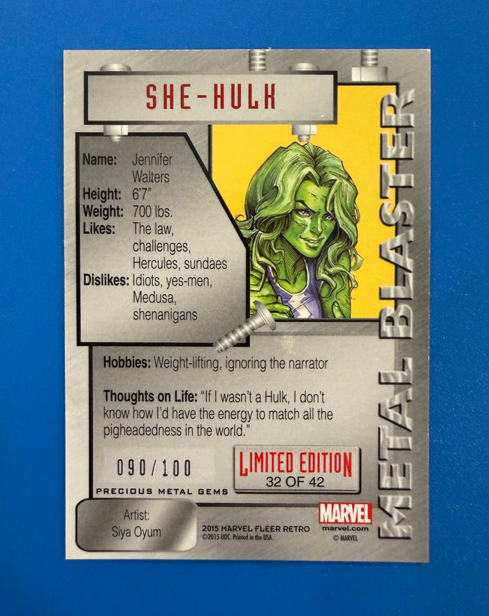 2015 Marvel Fleer Retro #32 She-Hulk PMG Red 90/100 Precious Metal Gem