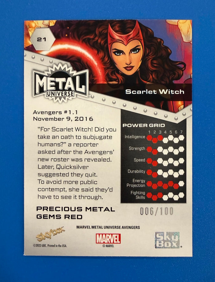 2024 Skybox Marvel Metal Universe Avengers PMG Red 06/100 Scarlet Witch #21