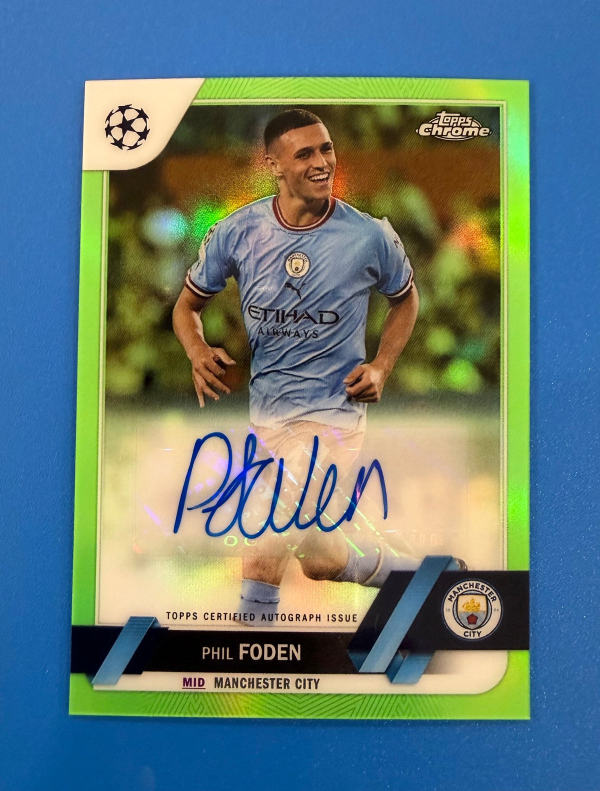 2022 Topps UEFA Club Competitions Phil Foden Green 95/99 Autograph
