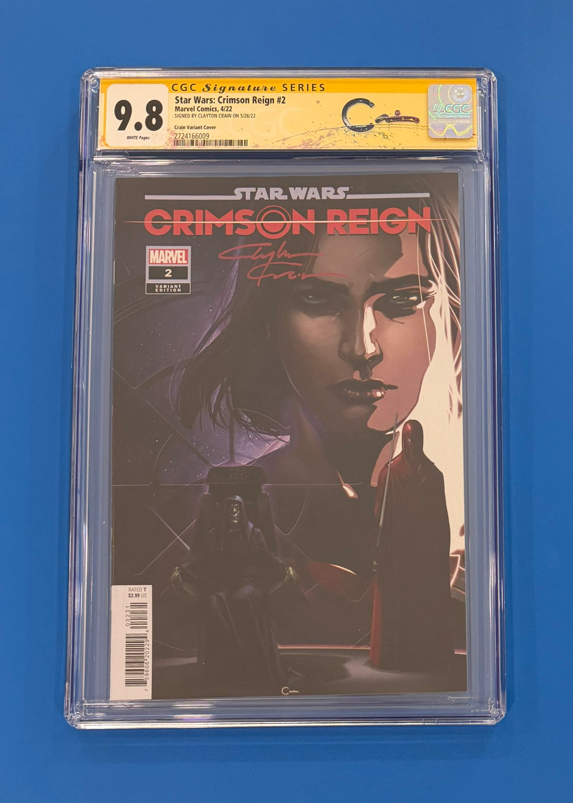 Star Wars Crimson Reign #2 CGC 9.8 Signed Clayton Crain Variant Custom Label